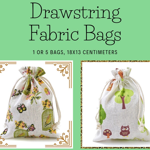 1 or 5 Fox/Owl or Bird Cage Cloth Drawstring Bags, Packaging, Spice, Nuts, Jewelry, Party Favor, Spring Bags, Animals, Wrapping, Burlap Bag