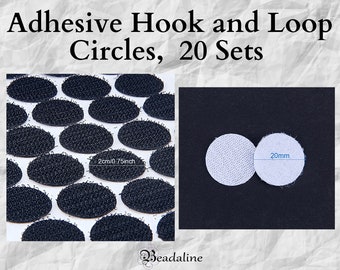 20 Sets Hook and Loop Adhesive Circles, White or Black, 20mm Diameter, Nylon Magic Tapes, Strong Adhesive, Round, Sticker, DIY, Fastener