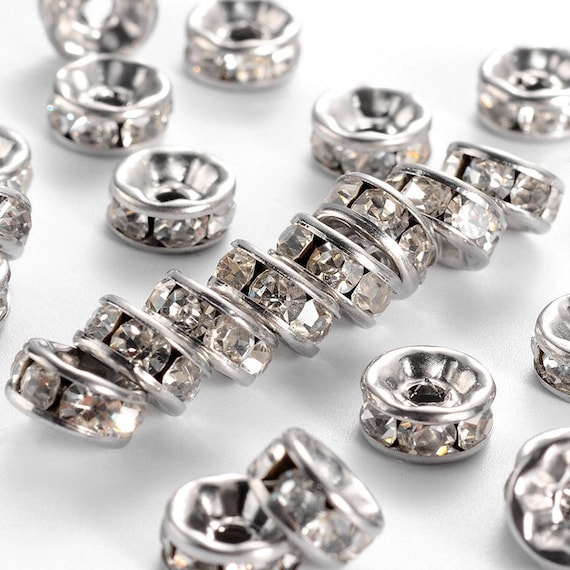 10 Diamond Crystal Stainless Steel Rhinestone Spacer Beads, Rondelle, 8mm,  Wont Tarnish, DIY Jewelry Making, DIY Crafts, Bead Discs 