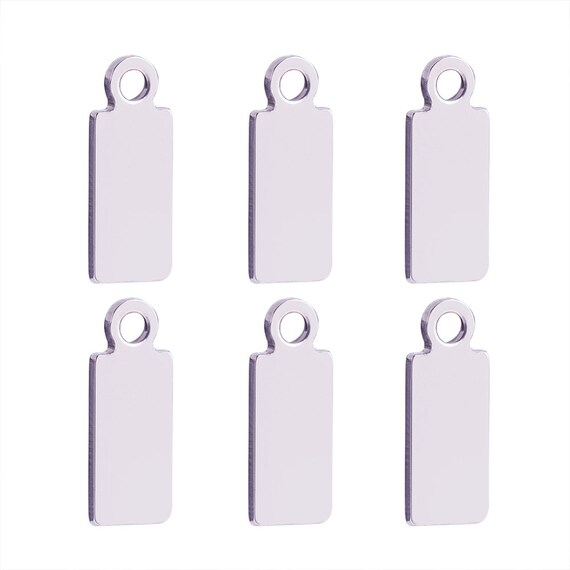6, 12, OR 24 Stainless Steel Blank Stamping Tags, Small, Necklace Ends, Rectangle Charms, Silver Steel Color, Won't Tarnish, Name Tag, Blank