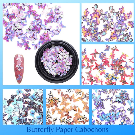 100 (approx) Tiny Butterfly Paper Cabochon Flakes, Orange, Blue, Orchid, Pink, Nail Art, Spring, Scrapbooking, DIY Projects, Card Making