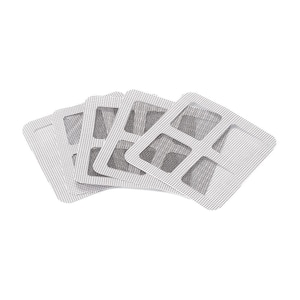 May include: A pack of six white mesh window screen patches. The patches are designed to repair small holes or tears in window screens.
