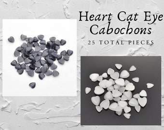 25 Small Heart Cat Eye Cabochons, Black or White, Variety, DIY Earrings, Jewelry Making, Kid's Crafts, Love, Glue Projects, Scrapbooking
