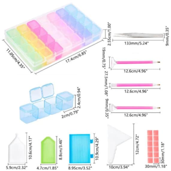 9 Piece Diamond Rhinestone Art Craft Tools Storage Set, Pill Container, Organize Nail Art, Rhinestones, Drill Tools, Tweezers, Trays, Wax