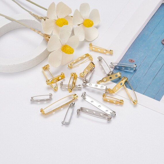 100pcs DIY Pin Brooch Bar Findings Kit, Mixed Sizes 20~40mm Long, Gold and Platinum Color, Iron, Storage Container, Pin Blanks, Bulk