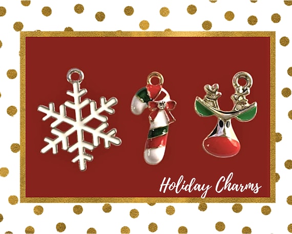 5, 10, or 20 Holiday Christmas Charms, Pendants, Reindeer, Rudolph, Snowflake, Candy Cane, DIY Charm Jewelry, Winter, Enamel Charms, Bulk