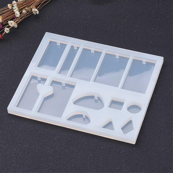 Mixed Pendant Shapes Silicone Mold, 13 Shapes, DIY Jewelry Making, Epoxy Resin, UV Resin, Resin Casting, Rectangle Drop Pendant, Rhombus