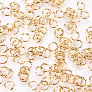 200 Open Jump Rings, 5mm, 24k Real Gold Plated Stainless Steel, Metal Connectors for DIY Jewelry Crafting and Keychain, 21 Gauge, 5x0.7mm