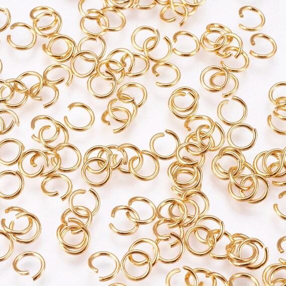 200 Open Jump Rings, 5mm, 24k Real Gold Plated Stainless Steel, Metal Connectors for DIY Jewelry Crafting and Keychain, 21 Gauge, 5x0.7mm