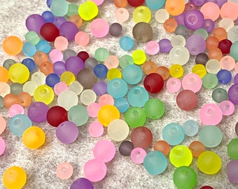 100 Frosted Transparent Round Glass Beads, 8mm 6mm or 4mm, Mixed Colors, Neon, DIY Craft, Jewelry Making, Kid's Crafts, DIY, Rainbow