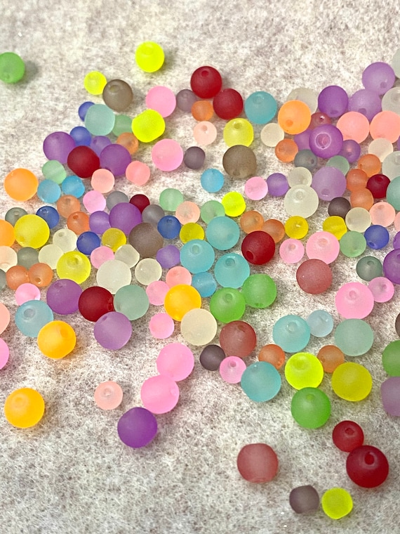 100 Frosted Transparent Round Glass Beads, 8mm 6mm or 4mm, Mixed Colors, Neon, DIY Craft, Jewelry Making, Kid's Crafts, DIY, Rainbow