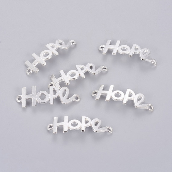 1, 3, or 5 Large HOPE Charms, Silver, Letter Pendants, HOPE Word Connecter Charms for DIY Jewelry Making, Crafts, Inspirational Word Charms