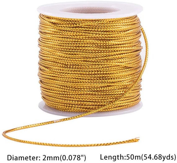 50 Meters Gold or Silver Metallic Cord, Braided String 2mm Thick, DIY  Crafts, Gift Wrap, Sewing, Quilt, Thick Thread, Holiday, Accents, Trim 