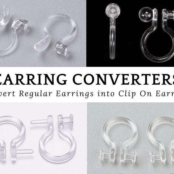 5, 10, 15 Pairs Plastic Earring Converters, Hypoallergenic, Change Earring Post to Non-Pierced Clip-Ons, Clear, DIY, *NOT For Heavy Earrings