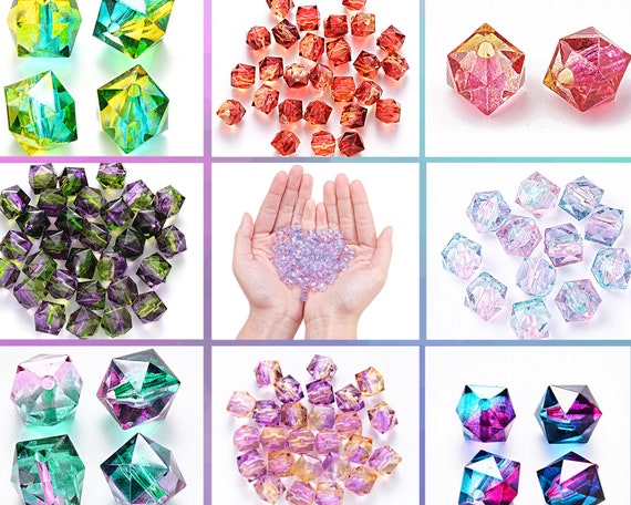 50-100 Polygon Two-Tone Acrylic Beads, Square, Transparent Mixed Color, Rainbow, Suncatcher, DIY Jewelry, DIY Kid's Crafts, LGBTQ