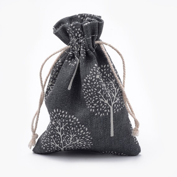 1, 3, or 5 Tree Polycotton Drawstring Bags, Packing Pouches, Tree Spring Packaging, Gray, 14x10cm, Gift Bag, Unique Packing, Fabric Bags