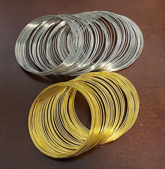 50g or about 110 Silver Loops or 65 Gold Loops, Steel Gold or Silver/Steel Color Memory Wire for Bracelet Making, DIY Jewelry