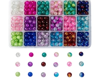 Perline rotonde in vetro craquelé da 18 colori, dimensioni 4 mm o 8 mm, trasparenti, fai da te, colori misti, kit, perline acchiappasole, perline craquelé, linee