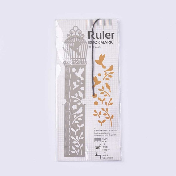 3 in 1 Ruler, Stencil, and Bookmark Birdcage, Stainless Steel, Won't Tarnish, Multi-Purpose, Bird Lover, Bird Pattern, Bird Stencil