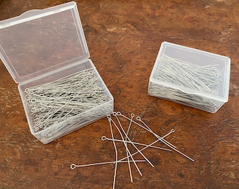 Über 200 Stück Edelstahl-Augenstifte, optionale wiederverwendbare Aufbewahrungsbox, 5 cm lang, Schüttgut, anlaufbeständig, DIY-Schmuckzubehör, Draht