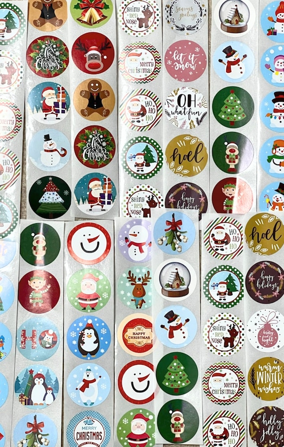 150 Holiday Stickers, 25mm, Mixed Christmas Stickers, Self-Adhesive, Card Sealer, Winter, 1 Inch, Thank You Card, Invites, Gift Tags