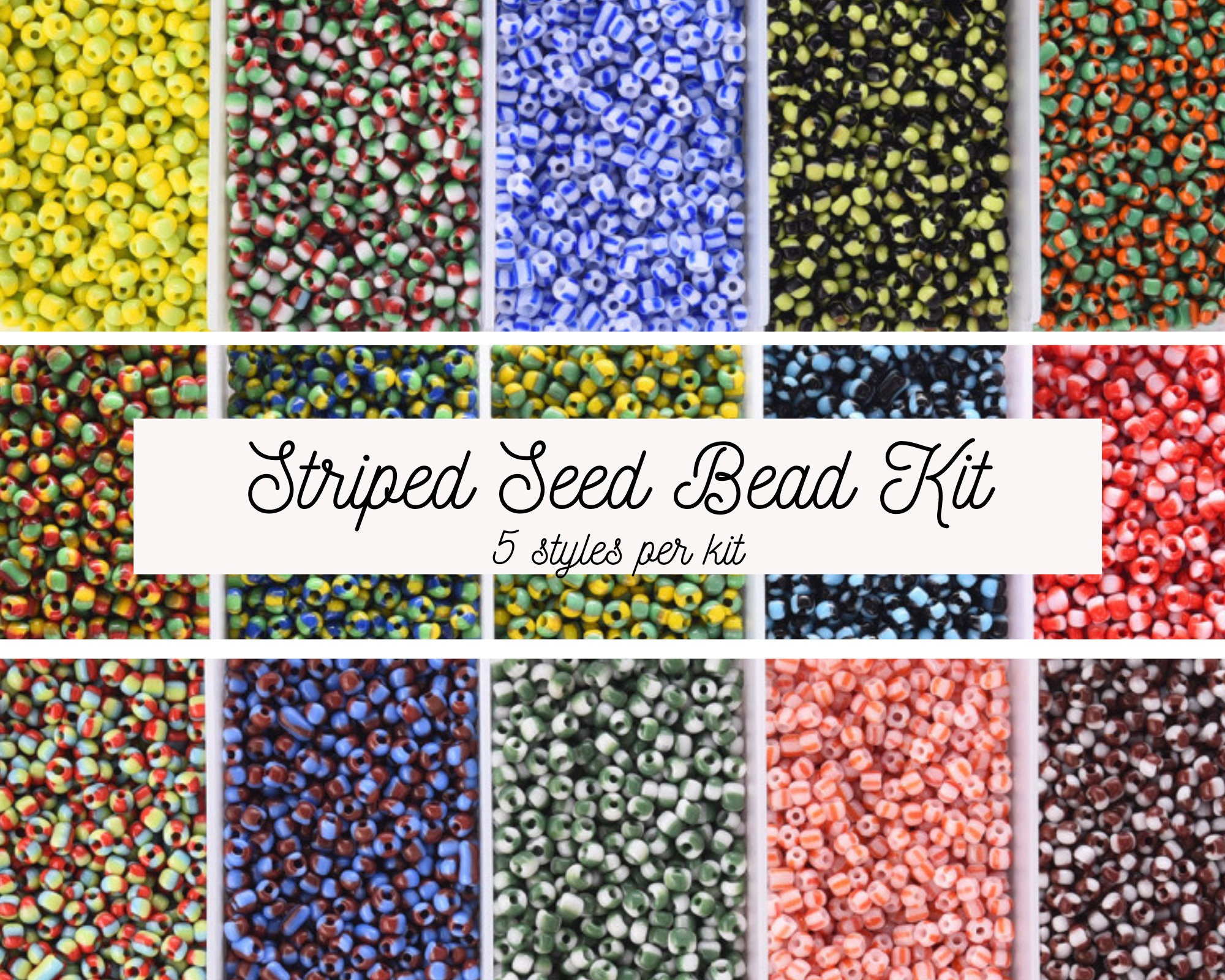 Striped Seed Bead Kit, Size 12/0, 2mm, 5-12 Different Styles, 90grams/box,  DIY, Kid's Crafts, Green Pink Yellow Black Brown White Clear Blue 