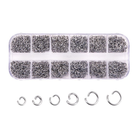 Stainless Steel Jump Ring Kit, Mixed Sizes, Open, Steel Color, Sizes 4~6mm, 20~21 Gauge Storage Box, Won't Tarnish, DIY Jewelry, Crafts, Etc