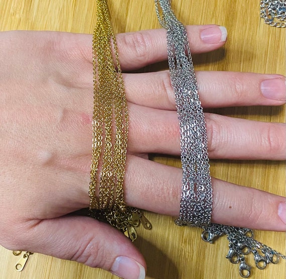 10 Total Bulk Stainless Steel Necklace Chains, Gold or Platinum, 15-16-17- 23 Inch Options, Hypoallergenic, High Tarnish-Resistance