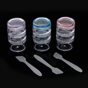 3 Sets of 3-Tier Column Containers, Stackable, Cream Jars, Cosmetics, Beads, Medicine, Travel, Nail Art, Storage, Screw Top, Sparkle Tops