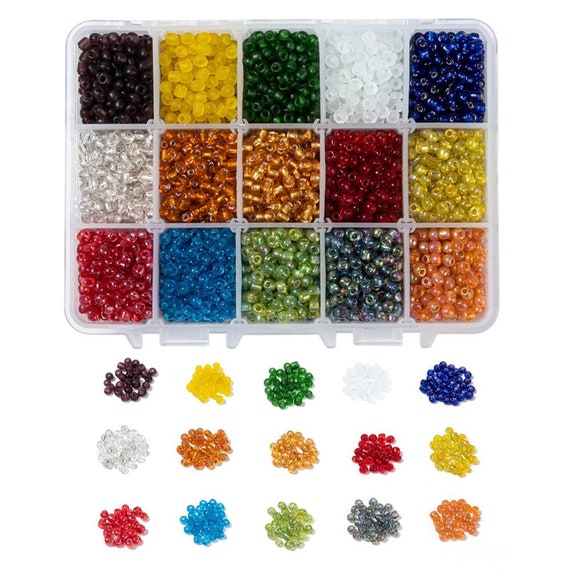15 Colors Glass Seed Bead Kit, Size 6/0, 4mm, About 4,500pcs/box