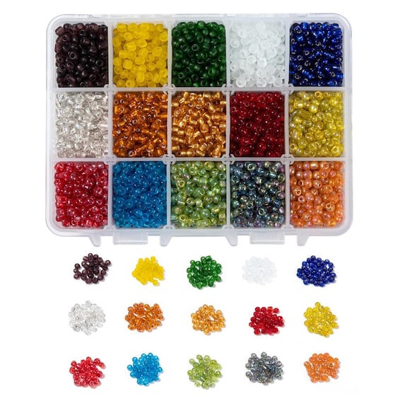 15 Colors Glass Seed Bead Kit, Size 6/0, 4mm, About 4,500pcs/Box, Mixed Color for DIY Jewelry, Kid's Crafts, Beaded Projects, Variety Pack