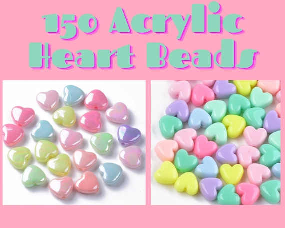 150 Heart Acrylic Beads, Mixed Color, 11mm, AB Plated, DIY Craft, Jewelry Making, Kid's Crafts, Rainbow Beads, Valentine's Day, Love, Heart