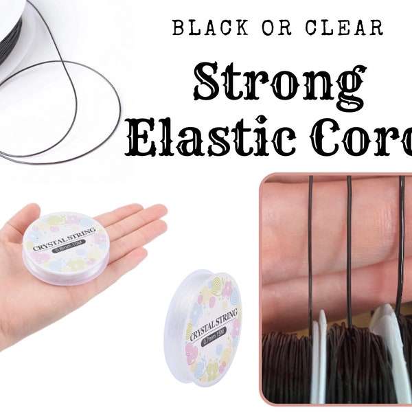 1 or 2 Rolls Clear or Black Elastic Cord, Thread, Crystal Technology, Strong, Long Lasting Memory, 1mm, 0.7mm, 0.8mm, 10-15m/roll, DIY