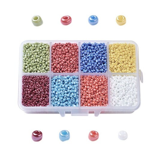 8 Color Glass Seed Bead Kit, Size 12/0, Opaque Colors, Reusable Storage  Container, Over 27,500 Total Beads, Seed Bead Lot, Bulk Seed Beads 