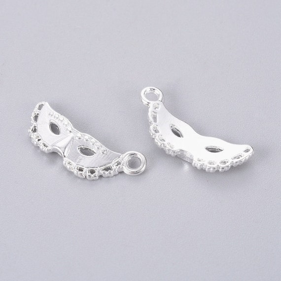 5, 10, or 25 Mask Charms, Mask Pendants, Silver, Mardi Gras, Carnival, Tibetan Style Alloy, Masquerade Charms, DIY Jewelry DIY Crafts, Bulk