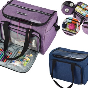 Bag, Storage for Yarn, Needles, Knitting Sewing Supplies, Hooks, and Other Accessories, Bag Only, Over Shoulder Strap, Blue, Purple, Tote