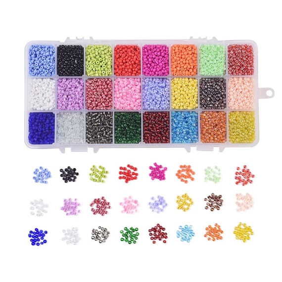 24 Colors Glass Seed Bead Kit, Size 8/0, 3mm, About 15,000pcs/box, Mixed  Color, DIY Jewelry, Kid's Crafts, Beaded Projects, Variety Pack 