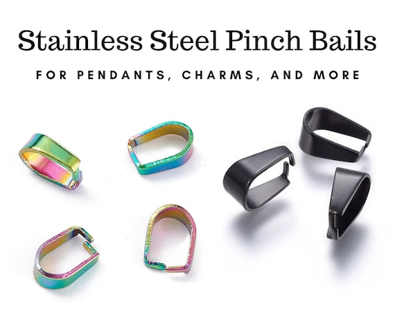 5 or 10 Black or Rainbow Stainless Steel Pinch Bails for DIY Pendant Making, DIY Jewelry, Necklace Making, Charm Clips, Pendant Clips, Bails