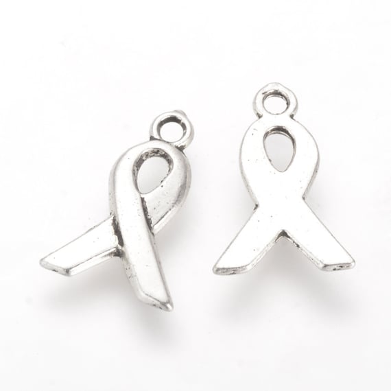 10, 15, or 25 Silver Awareness Ribbon Charms, DIY Jewelry Making, DIY Accessories, DIY Crafts, Alloy Metals, Cancer Suicide Awareness
