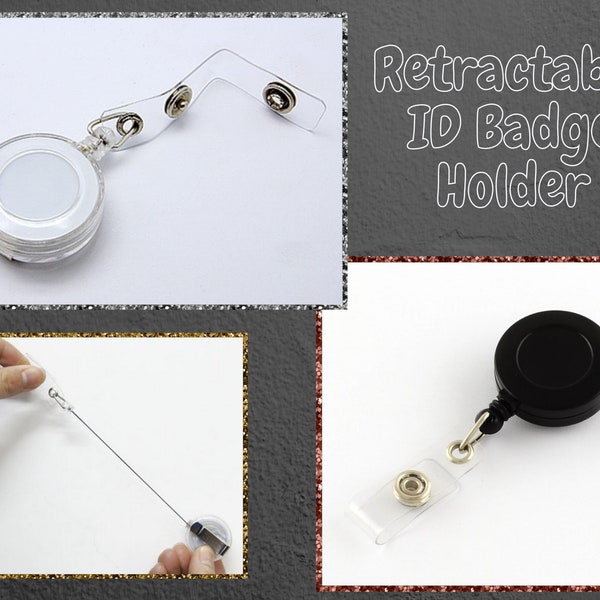 1, 5, or 10 Black or White/Clear Clip-On Plastic Retractable Badge Reel, Card Key Holder, Cord Extension, Work Supplies, ID Badge Holder