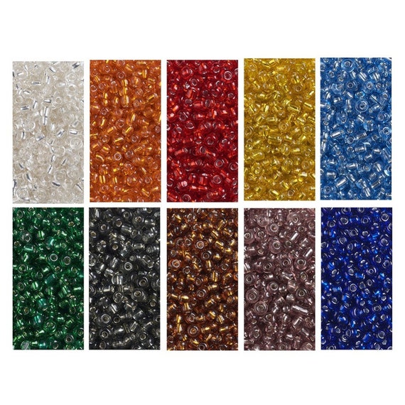Over 2,000 Seed Beads, Size 6/0, 4mm, Mixed Color, Silver-Lined Large Seed Beads, DIY Jewelry, Kid's Crafts, Silver-Lined, Rainbow, Bulk