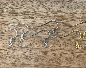 5, 10, 15, 25 Pairs 18k Gold, Silver, Steel, Rose Color Stainless Steel Earring Hooks, Hypoallergenic, Spring Embellishments, French Hooks