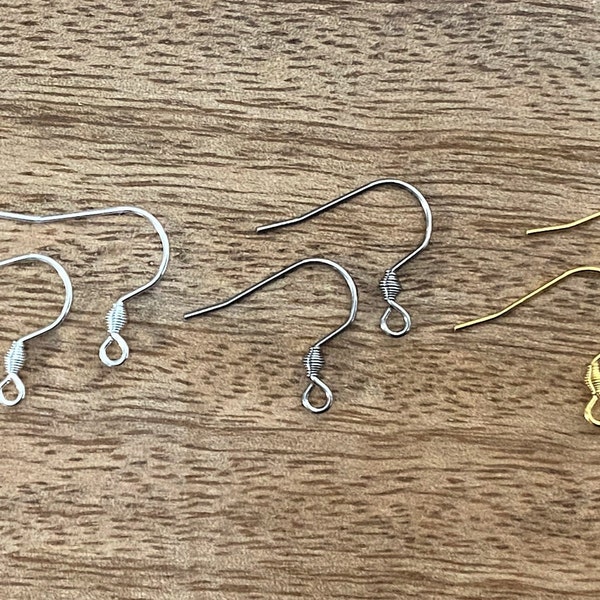 5, 10, 15, 25 Pairs 18k Gold, Silver, Steel Color Stainless Steel Earring Hooks, Hypoallergenic, Spring Embellishments, French Hooks Wires
