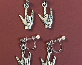 Ich liebe dich Amerikanische Gebärden Ohrringe, Ohrclips, Edelstahl Brisuren, Allergiker geeignet, ASL, Dolmetscher Geschenk, Taube, Handshape