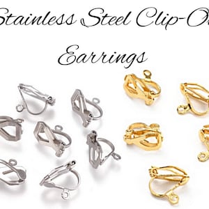 5 or 10 Pair Clip On Earrings, Stainless Steel, Hypoallergenic, Gold, Platinum, DIY Dangle Clip-On Earrings, For Non-Pierced Ears, With Loop