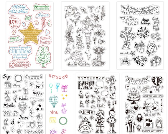 Holiday Themed Transparent Silicone Stamps, Seals, DIY Scrapbooking, Card Making, Wedding, Fall, Valentine's Day, Christmas, Love, Birthday
