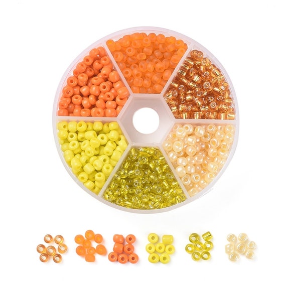 6 Colors Glass Seed Bead Kit, Size 6/0, 4mm, About 850pcs/Box, Yellow Orange Shades DIY Jewelry, Kid's Crafts, Beaded Projects, Variety Pack