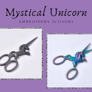 Tesoura de precisão de unicórnio, aço inoxidável, para bordado, costura, artesanato, crochê, fabricação de cartões e muito mais! Cavalo, arco-íris, cinza, presente