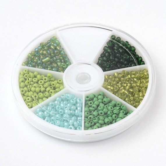 6 Shades Green Seed Bead Kit, About 1,270pcs, Size 8/0, 3mm, Lustered, Opaque, Ceylon, Light Dark DIY Jewelry, Kid's Crafts, Beaded Projects