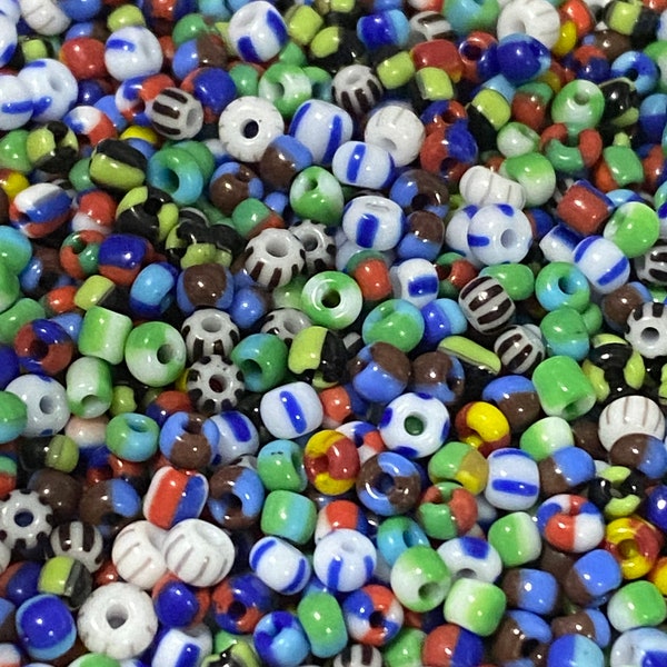 10 or 70 Grams Patterned Mixed Color Seed Beads, Size 8/0, Opaque, Stripe Seed Beads, Tie-dye, Assorted, With Reusable Storage Container